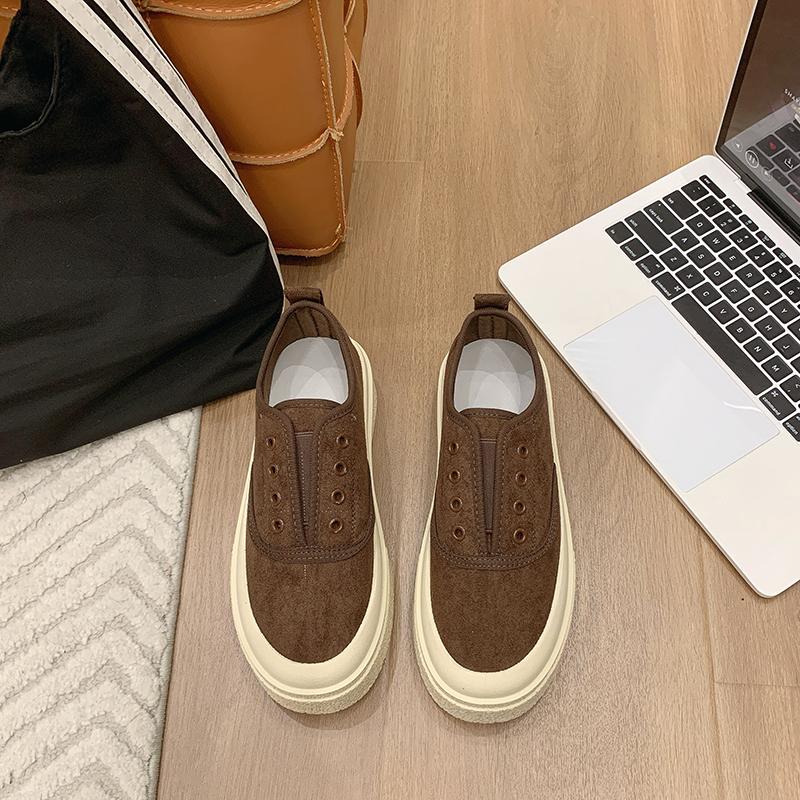 Fashion Spring New Casual Sports Shoes Women's Round Head Deep Mouth Suede Thick Sole Anti-slip Wear-resistant Single Shoes