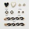 10pcs Fashion Black White Chain Shoe Charms DIY Removable Heart Shaped Shoe Accessories Flower Women Sandal Clogs Decoration Set