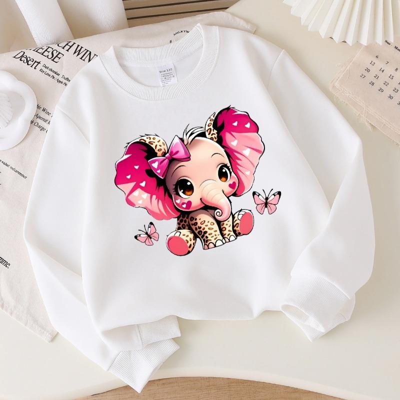 Kids Crewneck Sweatshirt, Cute Pink Elephant with Bow & Butterflies Print, Soft Casual Pullover for Fall Winter