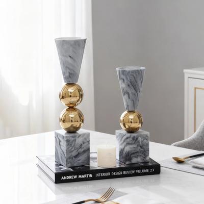 Suport lumânări din marmură Suport lumânări Sferă aurie geometrică Ornamente din marmură Piese centrale Suport lumânări Decorațiuni pentru casă