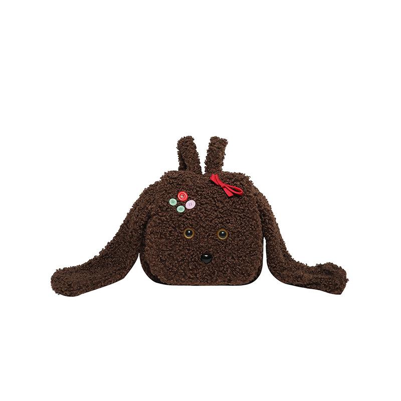 Plush cute puppy backpack for women 2025 autumn and winter new sweet fluffy schoolbag going out lightweight small backpack