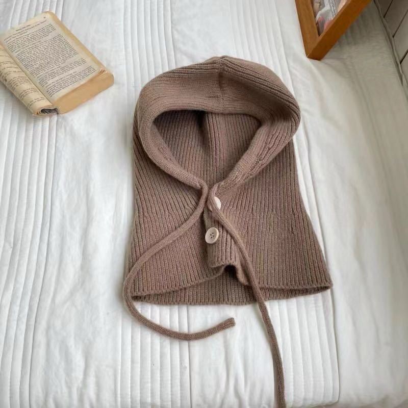 Balaclava hat women's autumn and winter thickened warm hat scarf dual-purpose integrated ear protection knitted hat