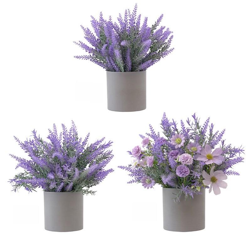Pianta Artificiale Lavanda Decorativa Con Vaso Per Casa Ufficio Arrangement Romantico Da Tavolo