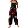 Womens Casual Overalls Jumpsuits Adjustable Straps Sleeveless Print Comfy Rompers With Pocket