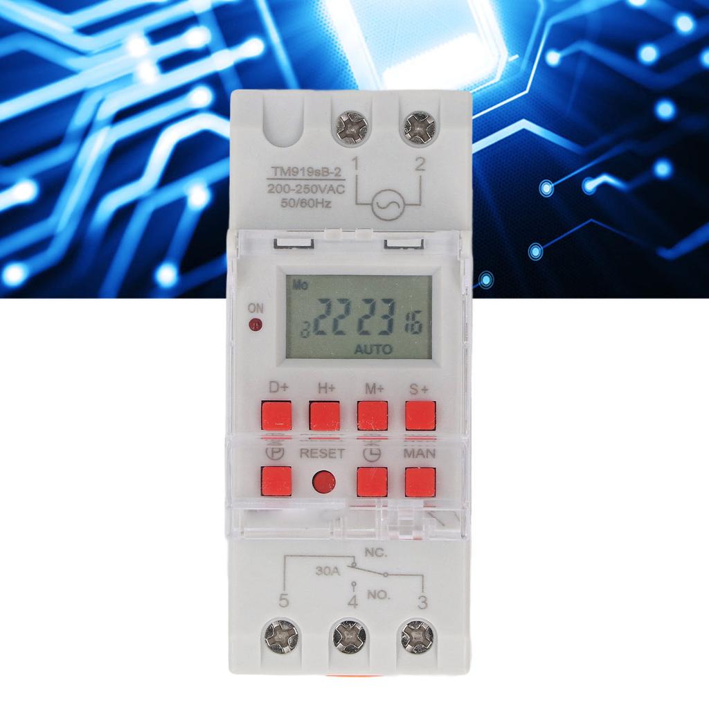 Timer Switch LCD Display 7 Day Programmable Timer NO NC Output 35mm DIN Rail Mount Miscontact Lock B
