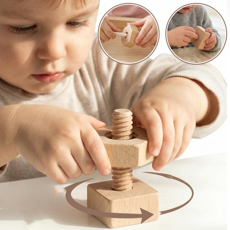 Baby Screw Threading Rope Game Montessori Wooden Toy Nut Bolt Shape Matching Fine Motor Skill Trainting 3In1Sensory Educationtoy
