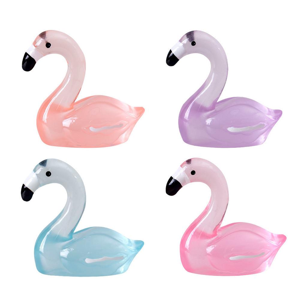Charming Glow-in-the-dark Resin Flamingo Decor Adorable Miniature Aquarium Decoration