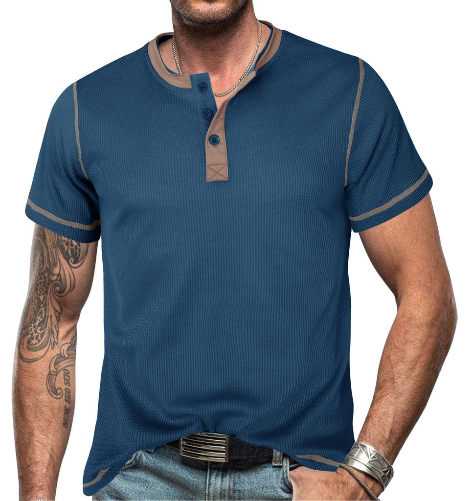 Men’s Short Sleeve Colorblock Waffle Henley Shirt