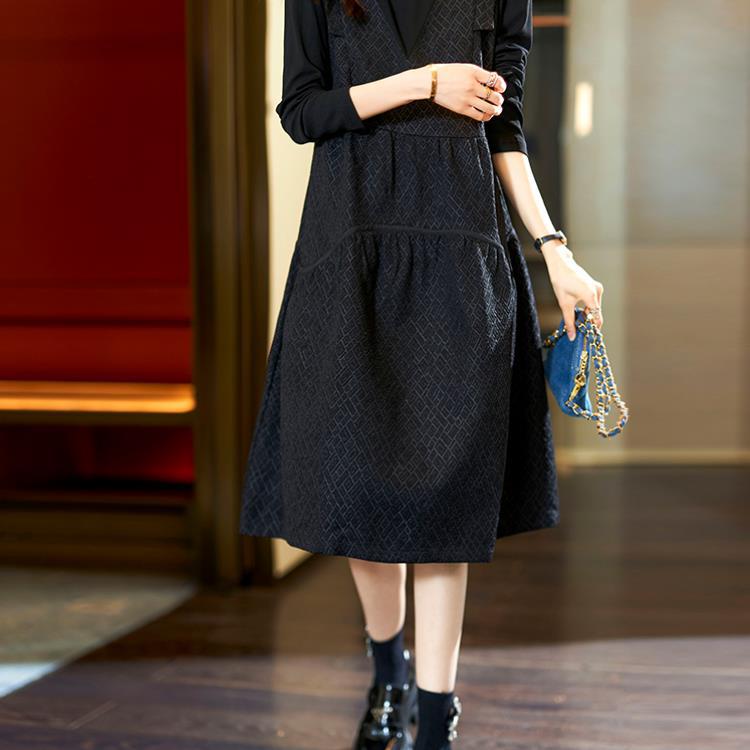 Fake Two-piece Jacquard Dress for Women In Autumn New Style A-line Skirt Large Size Skirt