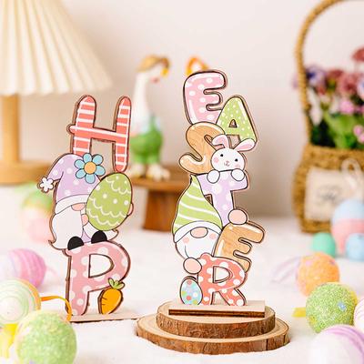 Easter Decorations Easter Wooden Letter Ornaments Colored Dwarf Ornaments Rabbit Eggs