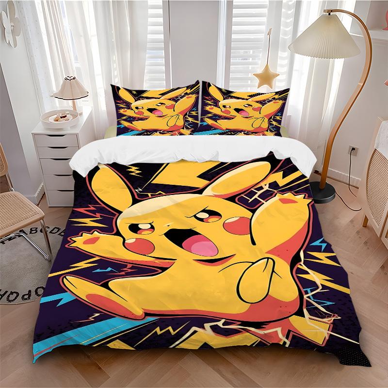 

3pcs bedding set Pikachu Electric Includes 1 Comforter + 2 Pillowcases, Without Pillow Inserts, Soft Comfortable,a0910244 135x200cm