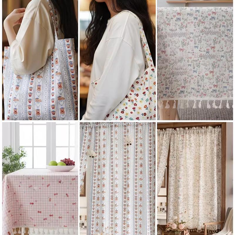 0.5m/1m/2m Thickened Canvas Little Rabbit Print Fabric for Sewing Canvas Bags Tablecloths Curtains Decoration Cloth DIY Fabrics