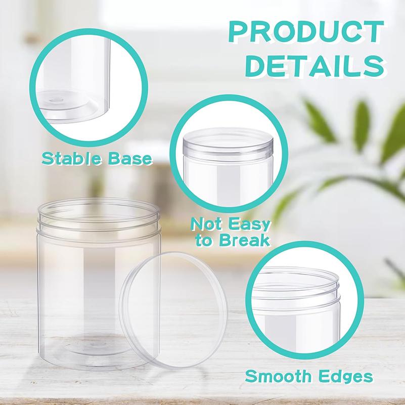 WTEMPO DIY Empty Plastic Decorative Jars with Lids Slime Containers Handicrafts Storage Jars Clear Wide Mouth Package Jars Party Decor Cylindrical Jar