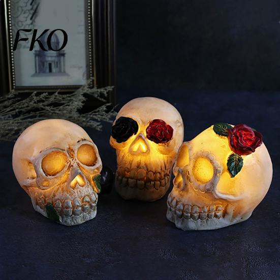 Halloween Umgebungslicht Gotische Schädel Rose Figur, Tag der Toten Harz Party Dekoration Statue, Gruselige Skelettkopf Lampe für Schreibtisch