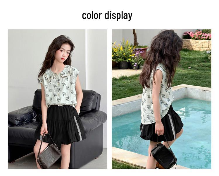 Girls' Floral Cool-Touch Sleeveless Top & Bloom Shorts - New 2026 Korean Style Summer Set