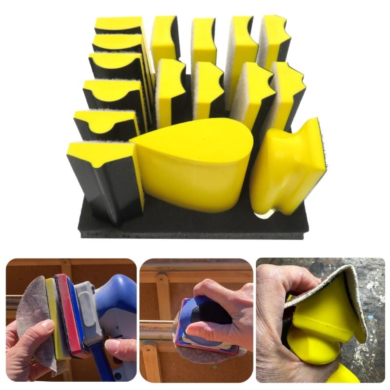 Hand Sanding Block Set Hook and Looping Interchangeable Assorted Shapes Handheld Sanding Pad for Woodworking