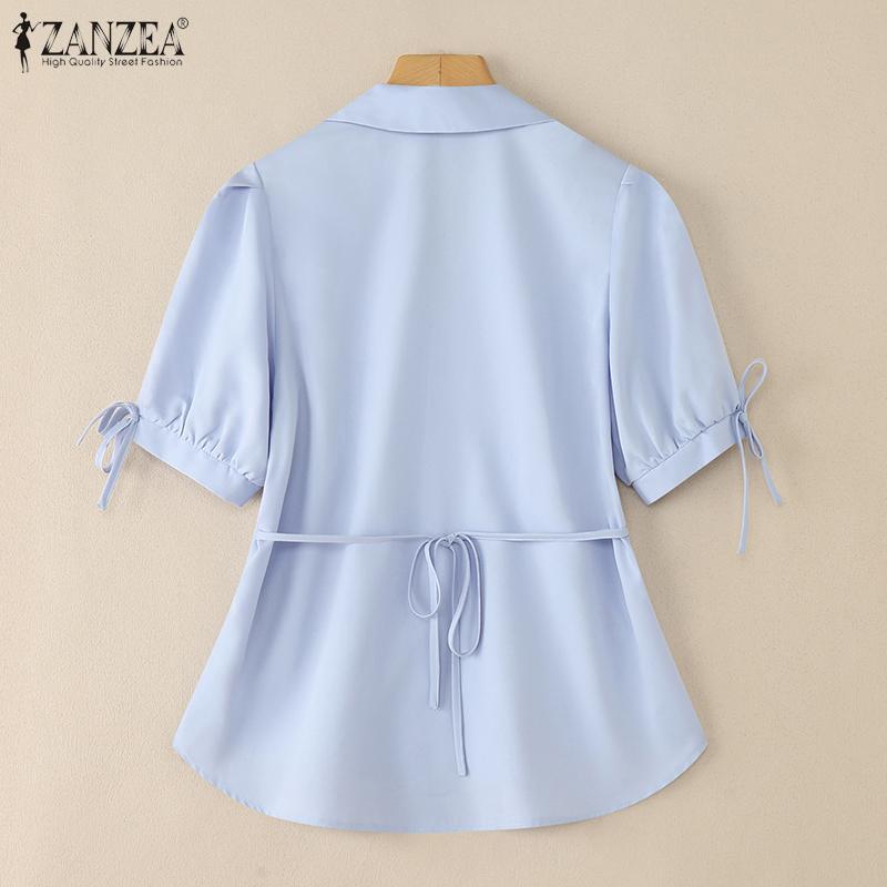 ZANZEA Women Turn Down Collar Summer Casual Short Sleeve Blouse