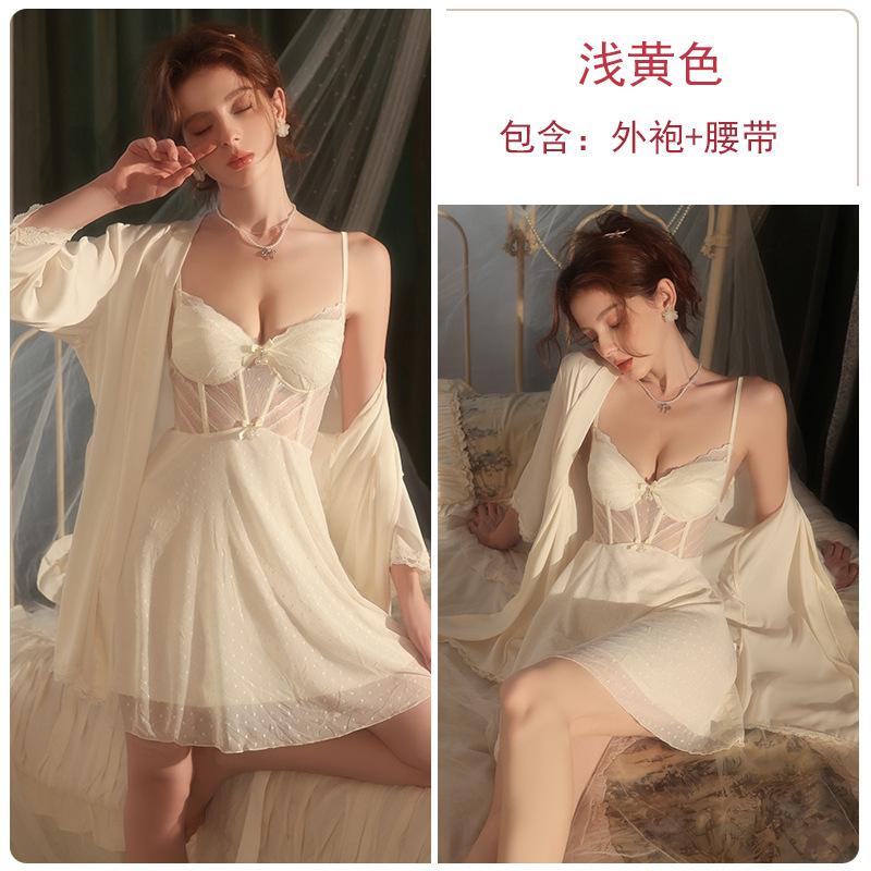 Women's Silky Push Up Padded Sleep Dress with Robe Lounge Set