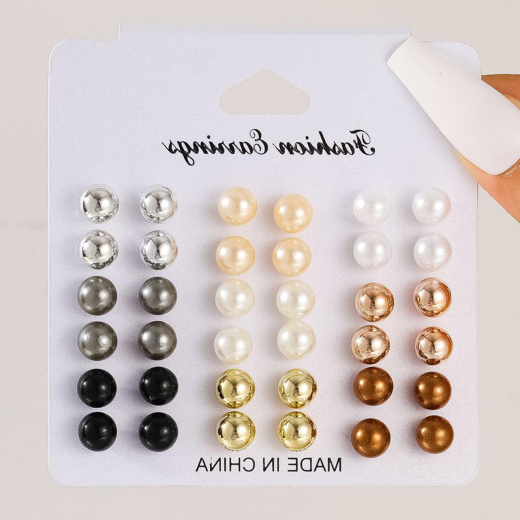 New Fashion Colorful Pearl Earrings Set Korean Black White Beige Oversized Pearl Earrings Statement Women Wedding Jewelry Gifts