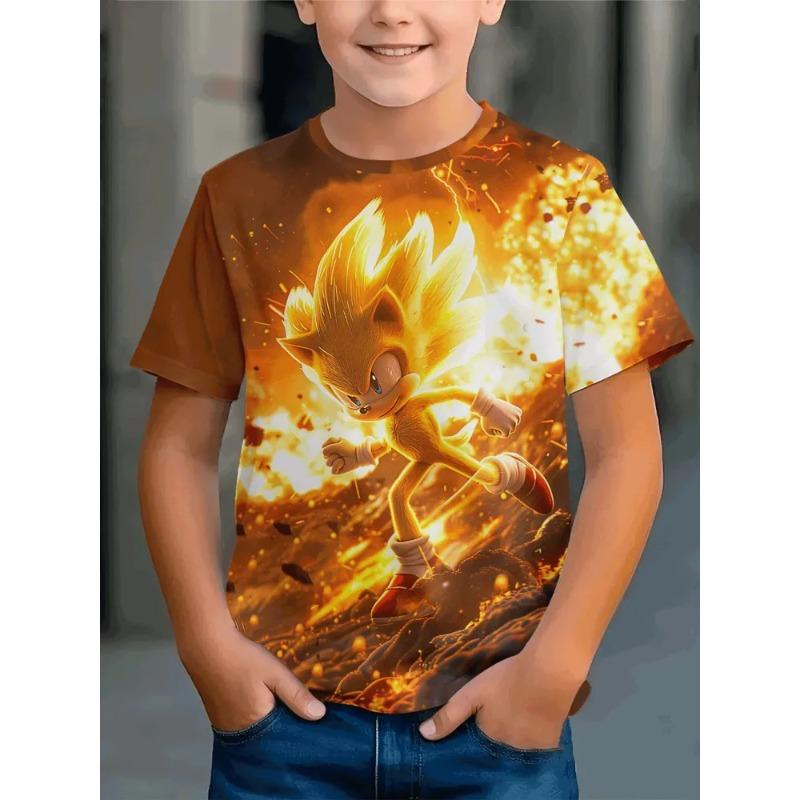 Modisches Bedrucktes Kurzarm Lockeres Rundhals Oberteil Einfache T-Shirts Jungen