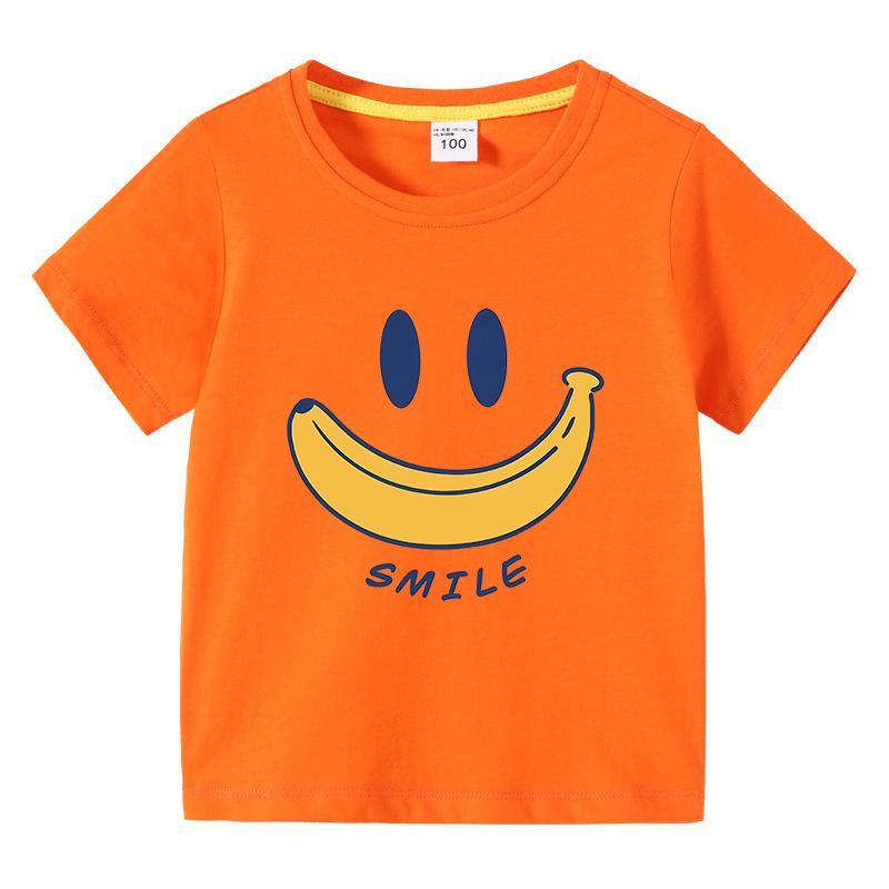 Cute Smiling Banana Kids Short Sleeve T Shirts Boys Girls Same Style Cartoon Casual Tees Comfortable Children Clothing