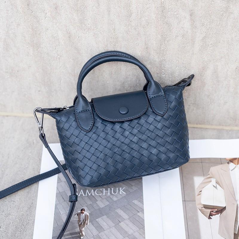 Handwoven Leather Crossbody Bag Adjustable Strap Dumpling Shape Medium Size Fashion Accessory