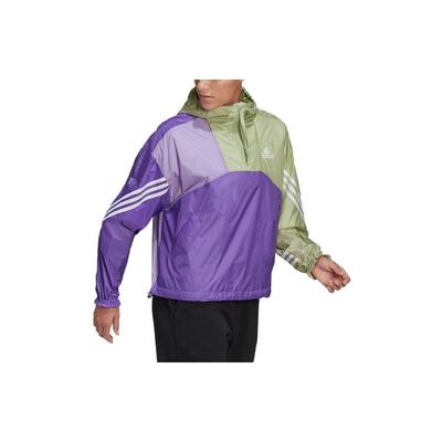 Colorblock Logo Streifen Sport Casual Kapuzenjacke Frauen Oberbekleidung Lila H48581