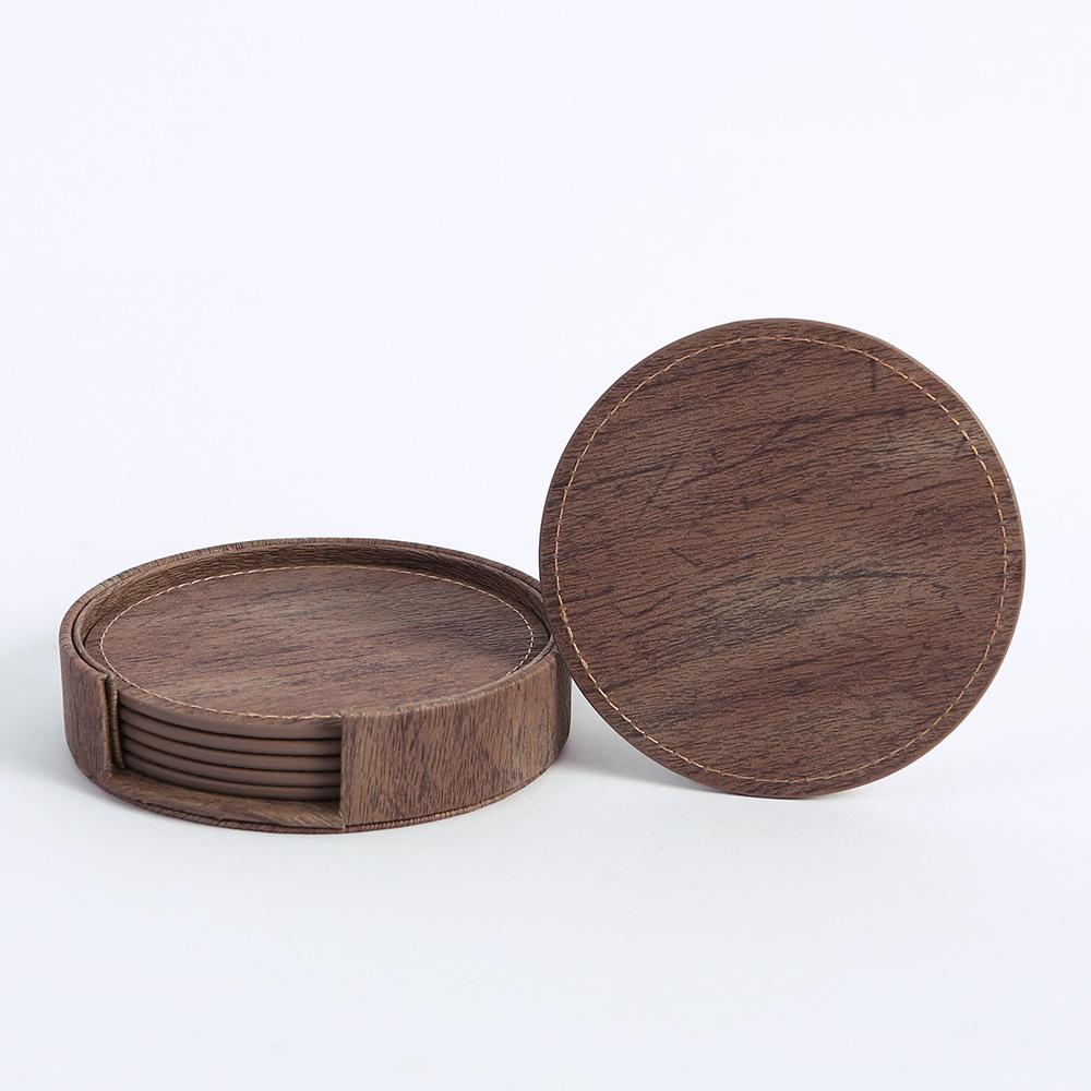 Round Double-Sided Leather Tea Coaster with Heat Insulation