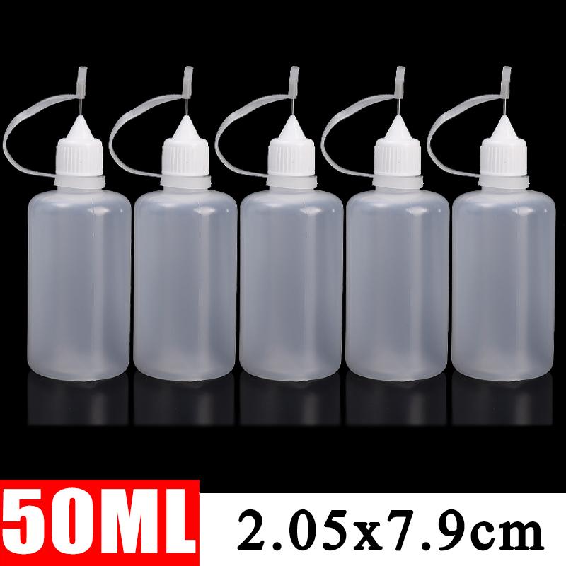 50/5Pcs PE Plastic Squeezable Tip Applicator Bottle Refillable Dropper with Needle Tip Caps for Glue Pigment Bottle 10ml 50ml