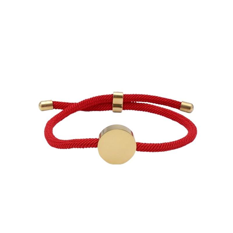 Adjustable Handmade Braided Bracelet With Engravable Round Charm Titanium Steel Unisex Couple Jewelry