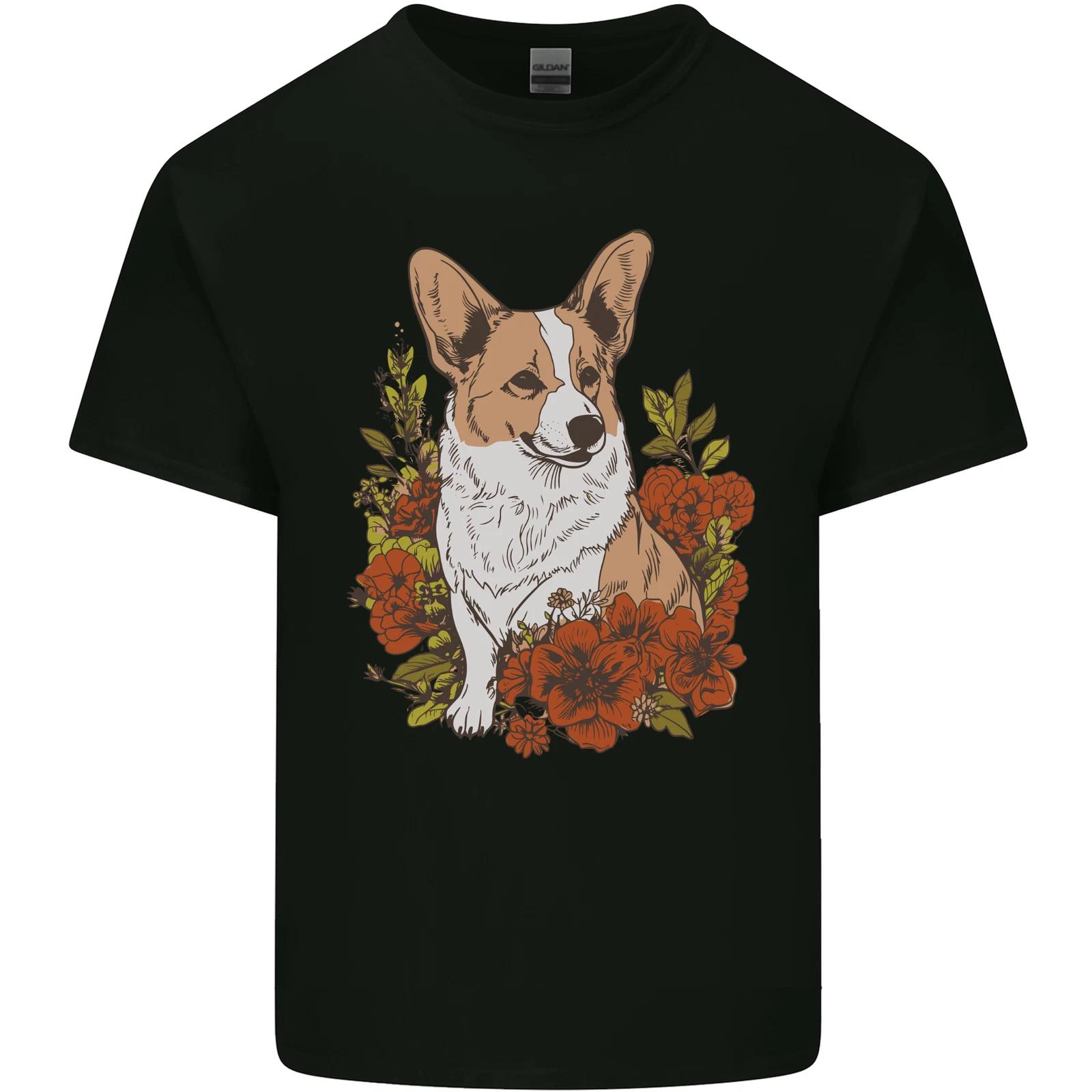 Corgi Dog With Flowers Kids T-Shirt Childrens L