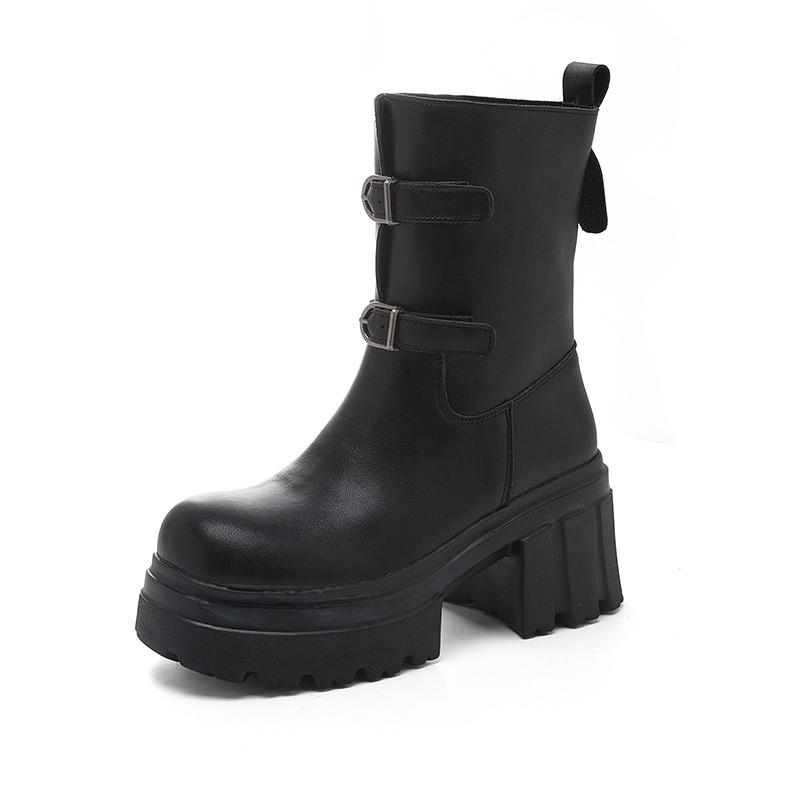 Brown Martin boots women's autumn and winter new inner heightening short boots retro medium boots Maillard