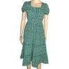 Women's French Vintage Floral Print Midi Dress Square Neck Puff Short Sleeve High Waist Chiffon Tiered Summer Casual Holiday Party Ladies Dress