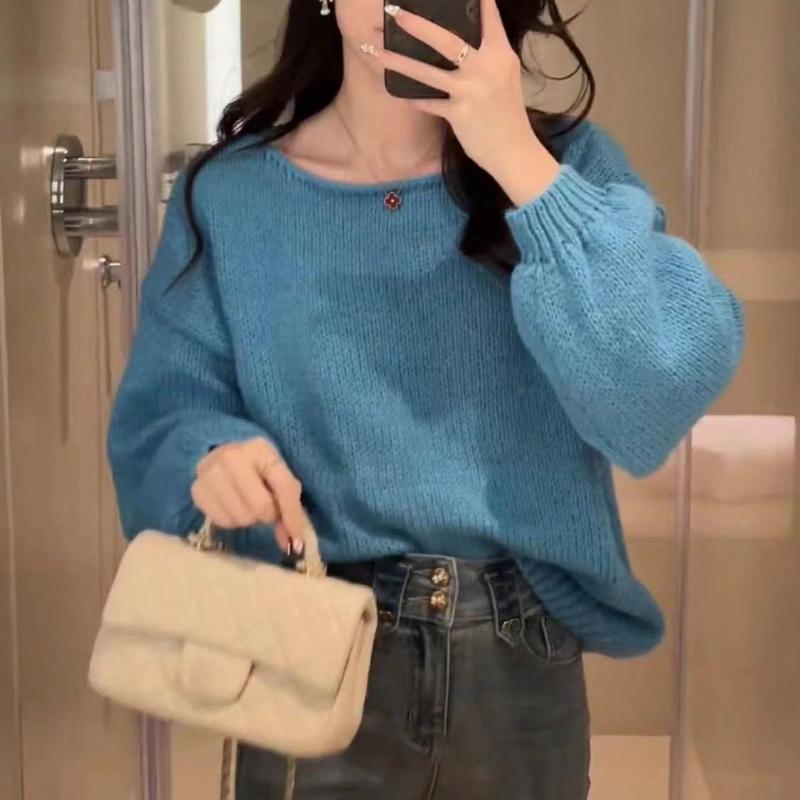 Simple Long Sleeved Sweater Knitted Sweater for Women's Spring Commuting Sweet and Personalized Chic Top