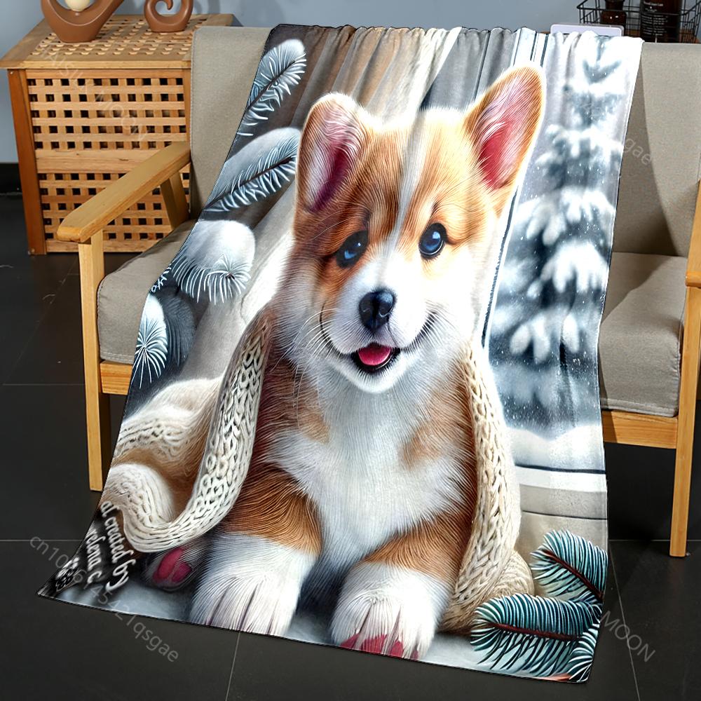 1PC Winter Puppy Print Blanket Warm Soft Fluffy Kids and Adults Sofa Bed Throw Blanket for Home Travel Camping Luxury Gifts