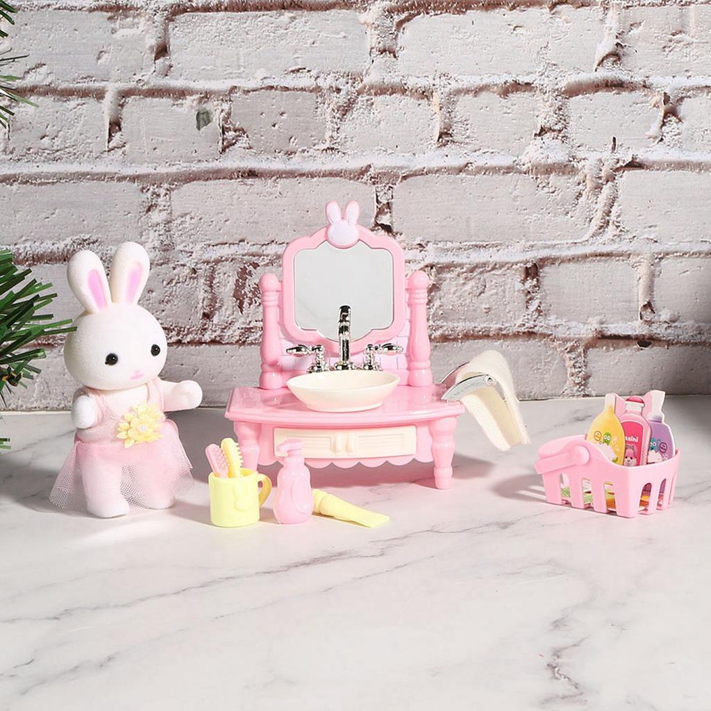 Dollhouse Role Play Toy Children Simulation Mini Sink Cup Toothbrush Toy Accessory (Random Color)