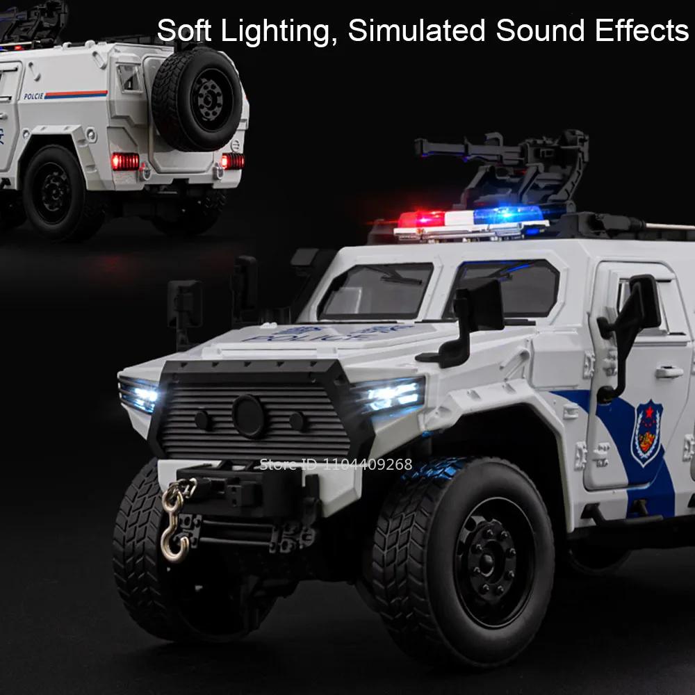 1:20 Dongfeng MengShi Alloy Car Model Toy Doors Opened Pull Back Music Light Off-road Police Cars Models Best Gifts for Boys