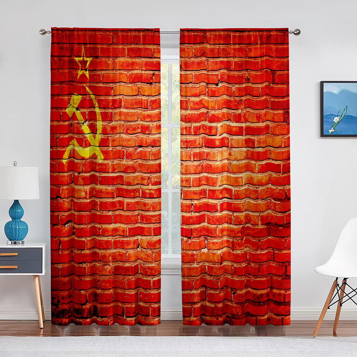 

Яркий цвет, прозрачная вуаль с принтом на кирпичную стену, занавески для кухни, гостиной, спальни, современный декор, тюлевая занавеска, обработка окна 1 PCS W100XH250cm&Grommet Top