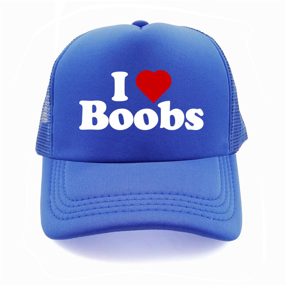 Funny I Love Heart Boobs Boobies Baseball Caps Summer Men Mesh Net Hat Joke Gifts Trucker Cap Outdoor Mesh Net Caps MZ079