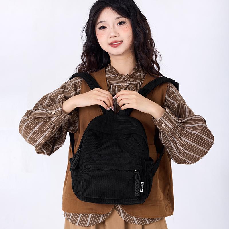 2026 New Classic Solid Color Corduroy Sweet Backpacks for Women High Quality Interior Zipper Pocket Large Capacity School Bags