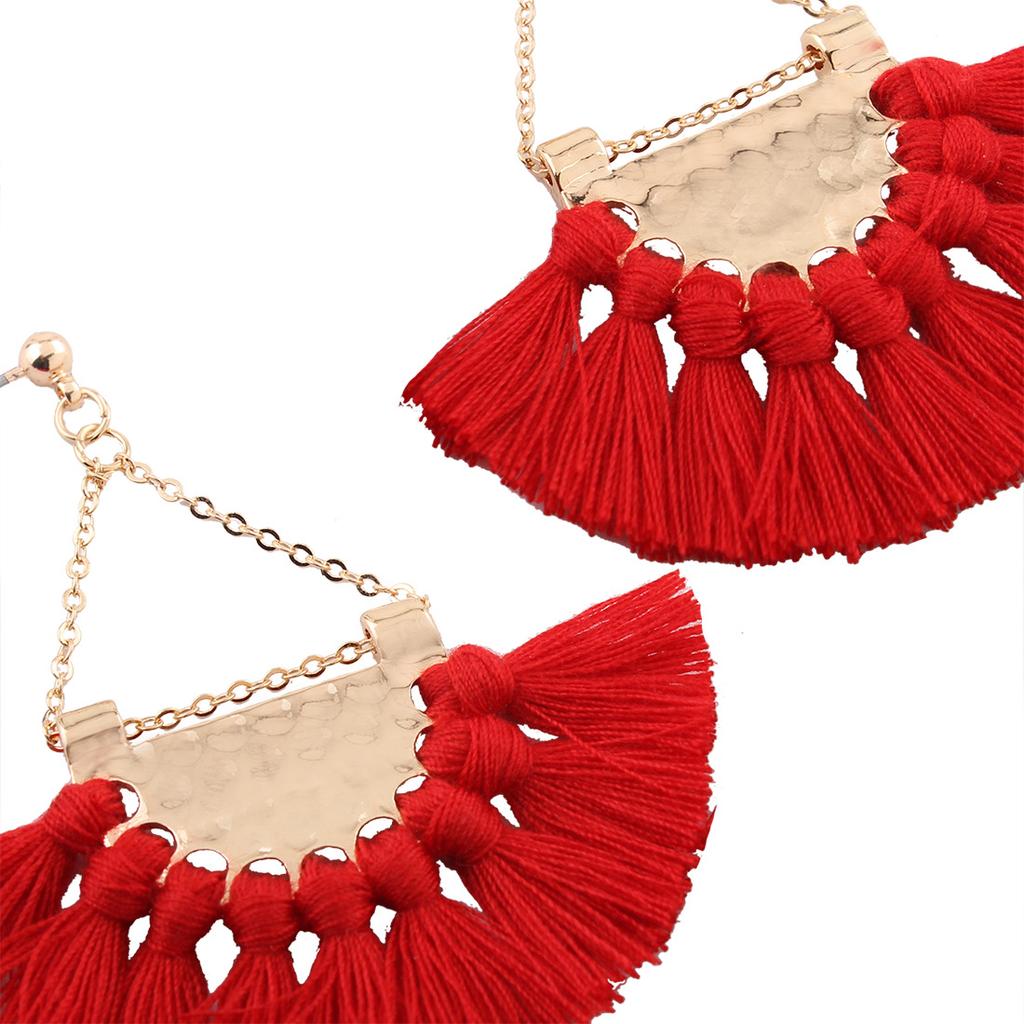 Gprince European Fashion Fan-shaped Gothic Tassel Earrings Ear Drops Women Jewelry Red