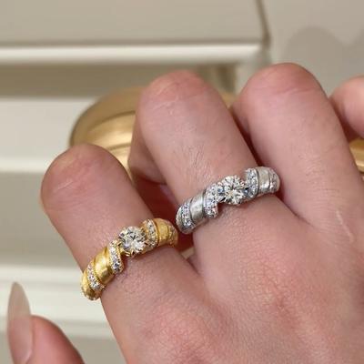 Premium gebürsteter Zirkon Metall Öffnungsring Retro Leichter Luxus Exquisiter Mode Pendlerring Ring