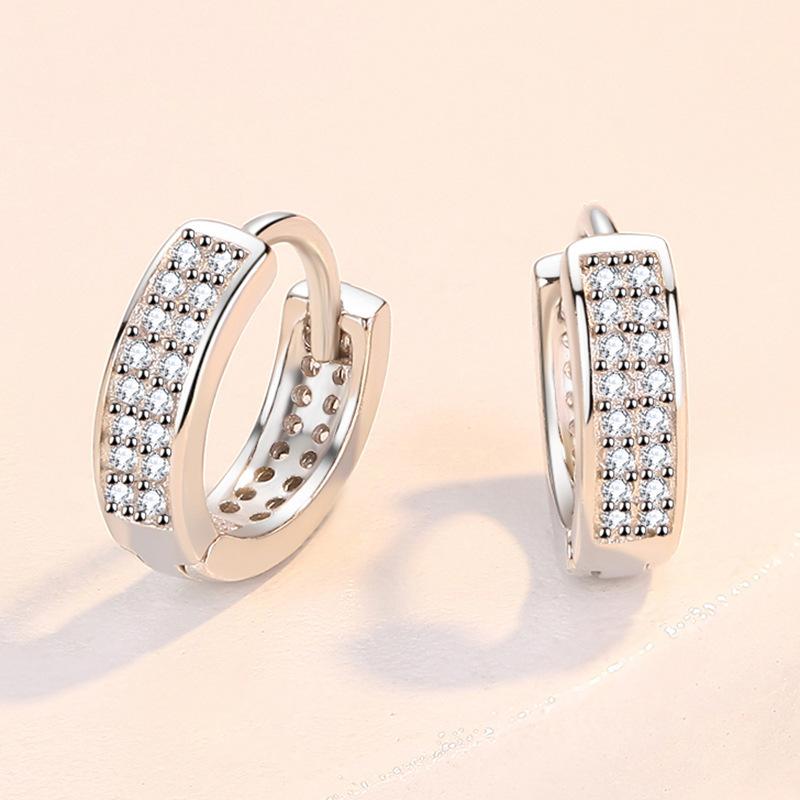 New 925 Sterling Silver Earrings for Women Original Charm Double Hoop Earrings Pave CZ Fine Engagement Anniversary Jewelry Gift
