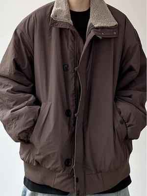 Herren Japanische Retro Lammwolle Warme Baumwolljacke - Winter Lockerer Schnitt, Samt Verdickt, Stehkragen Oberbekleidung