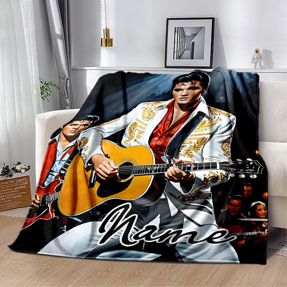 Elvis Presley Kytarové vystoupení Personalizovaná deka se jménem Útulná přizpůsobitelná deka Hřejivá dekorace Perfektní pro kancelářskou židli Židli Postel Pohovku