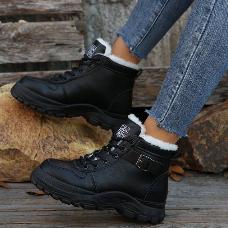 Platform Snow Boots Women Autumn and Winter New Casual Shoes Outdoor Fashion Lace-up Plus Fur Warm Ankle Boots Botas