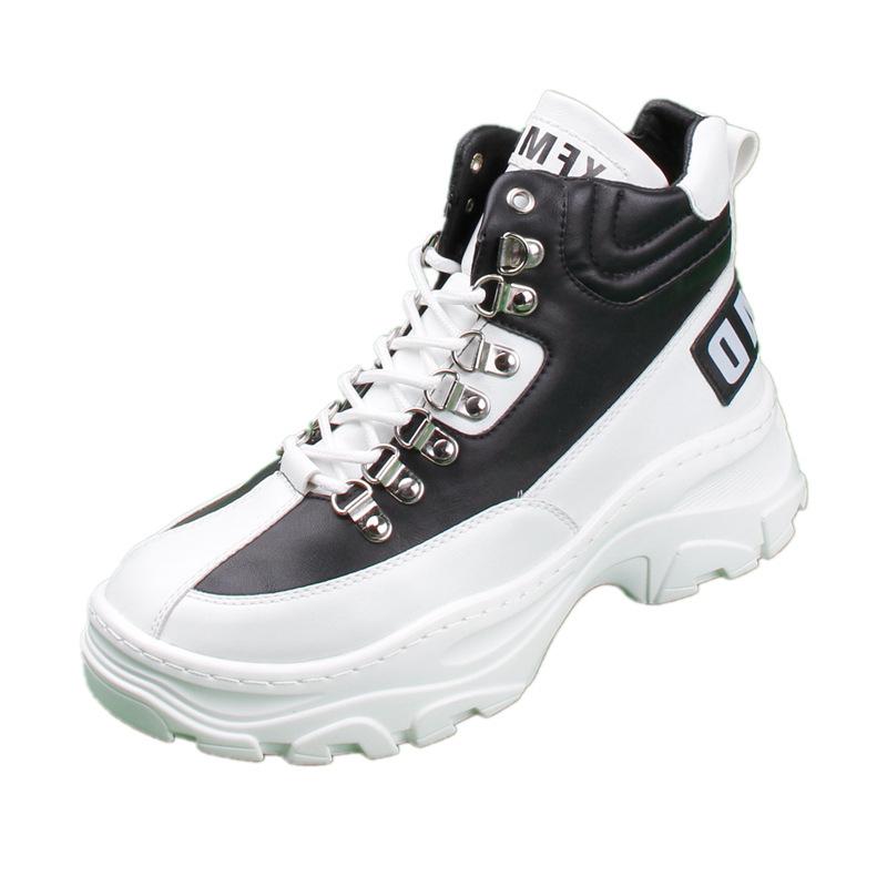 Men's Boots Men's Casual Shoes Color Matching Short Boots Thick Sole Fashionable Metal Buckle High Top Shoes Genuine Leather