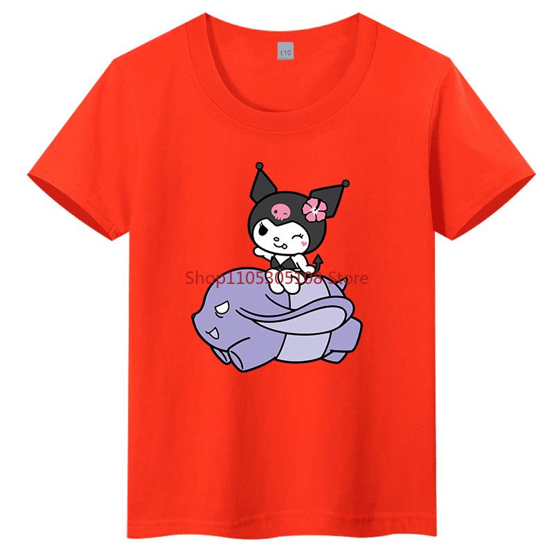 Sanrio Family CUTE Kurumi Cute Printed Childrens TShirt Roundneck Pure Cotton Family Clothing for Parents and Children