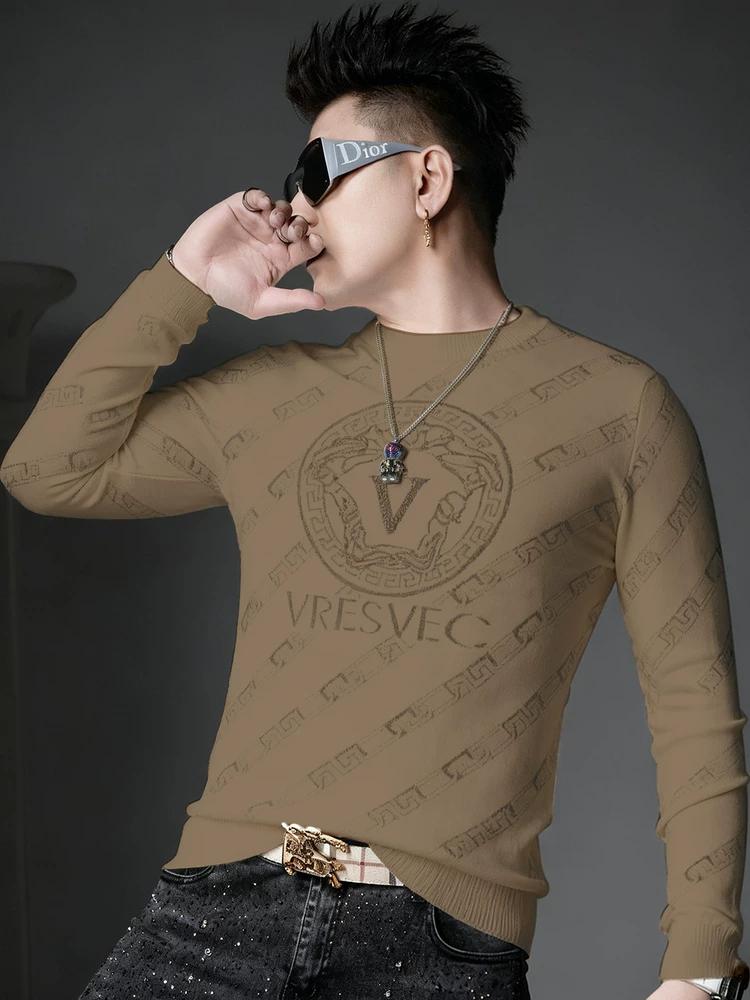 European Trendy Brand Rhinestone Sweater Men's Round Neck Knitwear 2025 Autumn and Winter New Style Warm and Stylish Design Sweater