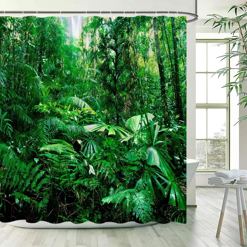 Jarní lesní krajina Sprchový závěs Tropické rostliny džungle Vodopád Přírodní scenérie Závěsy Zahradní koupelnová dekorace s háčky